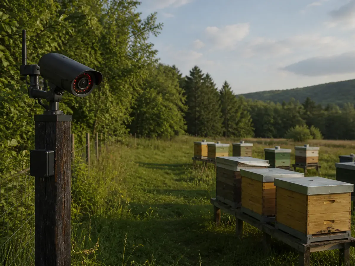 Kamera monitorująca pasiekę w sąsiedztwie lasu